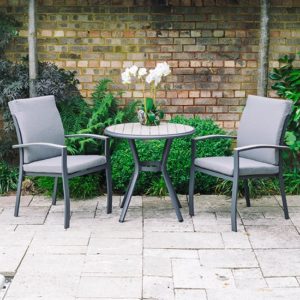 Thirsk Outdoor Bistro Set With 2 Armchairs In Graphite Grey