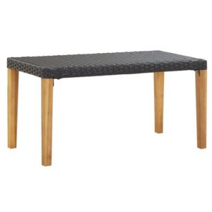 Naomi Black Poly Rattan Garden Seating Bench With Wooden Legs