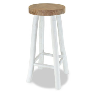 Billie Outdoor Round Wooden Bar Stool In White And Brown