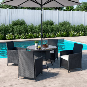 105cm Round/ Square Coffee Table Bistro Outdoor Garden Patio Tables & Parasol Hole