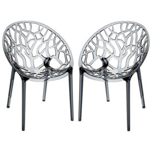Cancun Smoked Grey Clear Polycarbonate Dining Chairs In Pair
