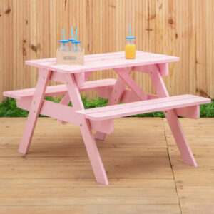 Beata Outdoor Wooden Kids Picnic Bench In Pink