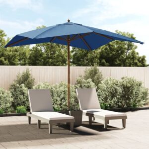 Belle Fabric Garden Parasol In Azure Blue With Wooden Pole