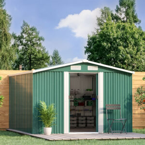 6' x 8'/8' x 8'/10' x 8' ft Garden Steel Shed with Gabled Roof Top Black and Green
