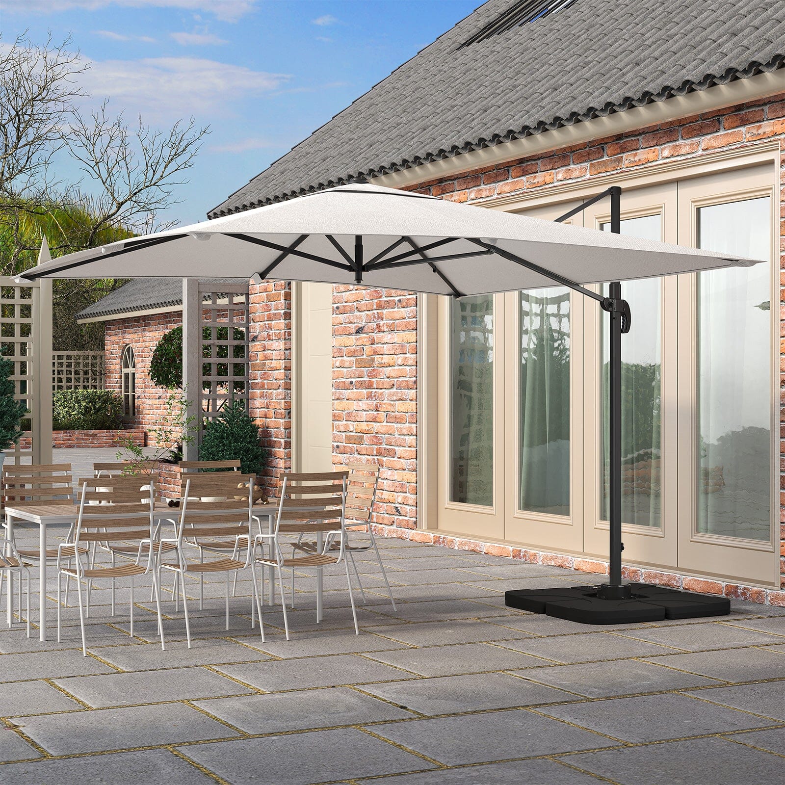 GarveeLife Ombrello Cantilever Da Esterno 3 Metri Con Base A Croce - Telo 180g/m² Resistente UV - Perfetto Per Giardino E Piscina (2-6 Persone)