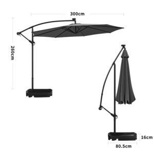3M Cantilever Garden Parasols Beige/Light Grey/Dark Grey Iron Banana Umbrella with LED Lights
