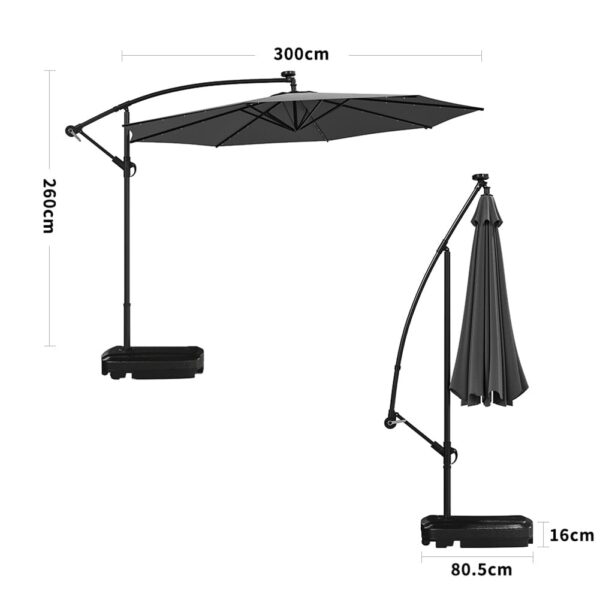 3M Cantilever Garden Parasols Beige/Light Grey/Dark Grey Iron Banana Umbrella with LED Lights