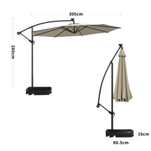 3M Cantilever Garden Parasols Beige/Light Grey/Dark Grey Iron Banana Umbrella with LED Lights
