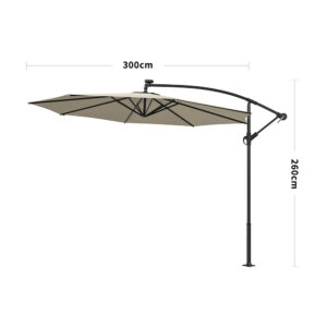 3M Cantilever Garden Parasols Beige/Light Grey/Dark Grey Iron Banana Umbrella with LED Lights