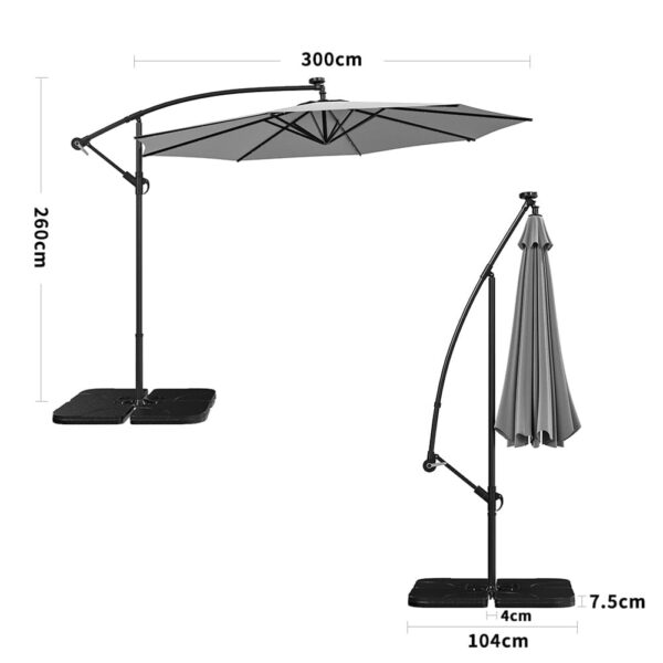 3M Cantilever Garden Parasols Beige/Light Grey/Dark Grey Iron Banana Umbrella with LED Lights