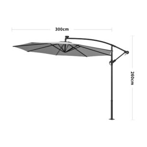 3M Cantilever Garden Parasols Light Grey Iron Banana Umbrella with LED Lights
