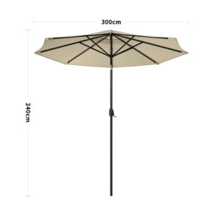 3M Garden Parasol Beige Patio Sun Umbrella Sunshade Canopy With Solar LED Lights