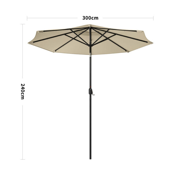 3M Garden Parasol Beige Patio Sun Umbrella Sunshade Canopy With Solar LED Lights