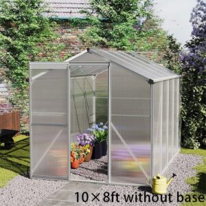 4x6ft/ 6x6ft/ 8x6ft/ 10x6ft Silver Aluminum Framed Greenhouse with Vent