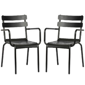 Amarillo Black Aluminium Outdoor Arm Chairs In Pair