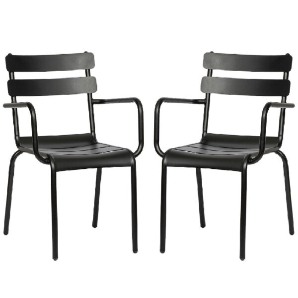 Amarillo Black Aluminium Outdoor Arm Chairs In Pair