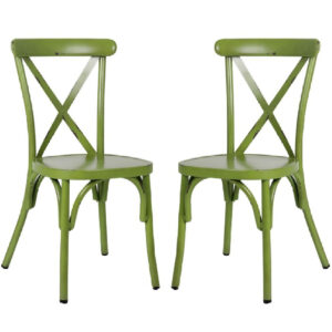 Cayuga Vintage Green Aluminium Outdoor Side Chairs In Pair