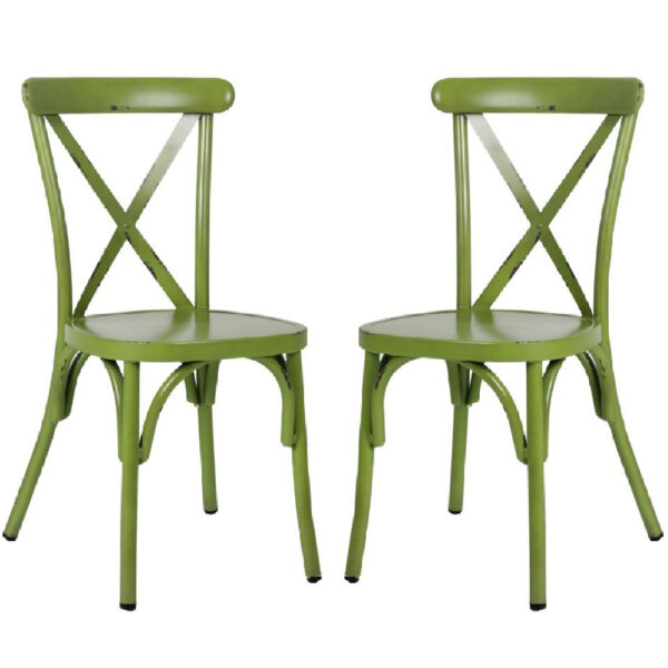 Cayuga Vintage Green Aluminium Outdoor Side Chairs In Pair