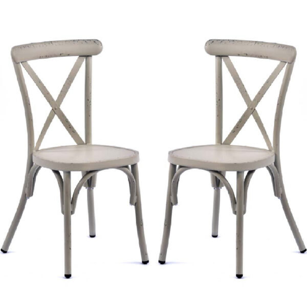 Cayuga Vintage White Aluminium Outdoor Side Chairs In Pair