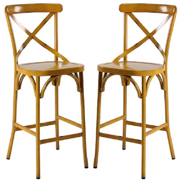 Cayuga Vintage Yellow Aluminium Outdoor Bar Chairs In Pair