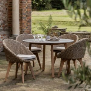 Atmore Outdoor Glass Top Round Dining Set In Natural
