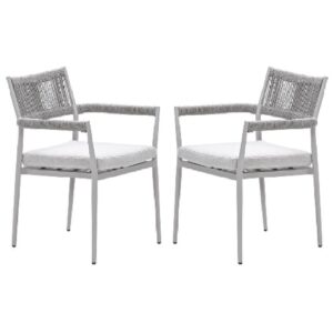 Barrie Taupe Aluminium Dining Chairs With Cushion In Pair