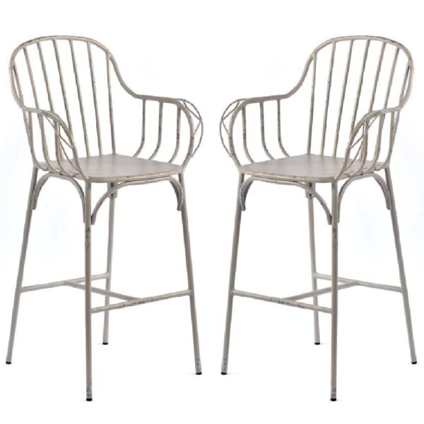 Carla Vintage White Aluminium Outdoor Bar Chairs In Pair