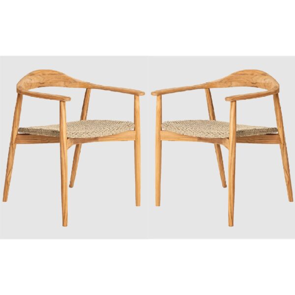 Duluth Natural Wooden Garden Dining Chairs With Rope Seat In Pair