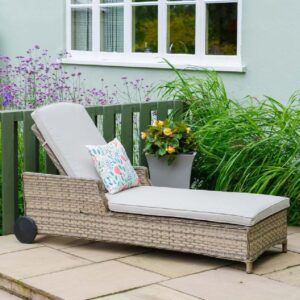 Fresno Rattan Garden Sun Lounger In Grey