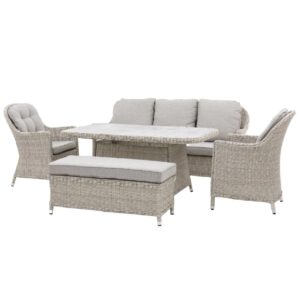 Hewitt Outdoor Ceramic Glass Rectangular Dining Set In Stone