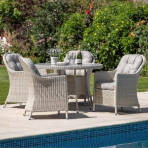 Hewitt Outdoor Ceramic Glass Top 4 Seater Dining Set In Stone