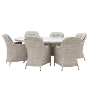 Hewitt Outdoor Ceramic Glass Top 6 Seater Dining Set In Stone