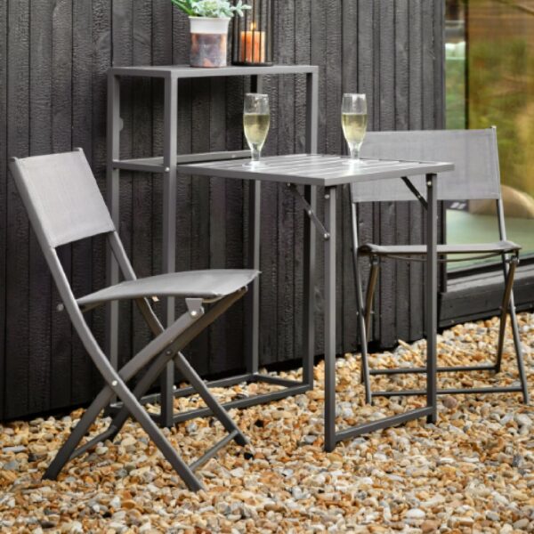 Katonah Outdoor Steel 2 Seater Balcony Set In Charcoal