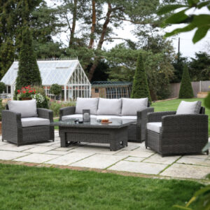 Laie Outdoor Rattan 3 Seater Rising Dining Set In Grey