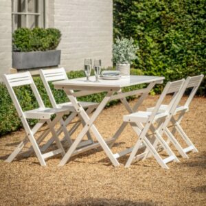 Lajatico Outdoor Wooden Folding Dining Set In White