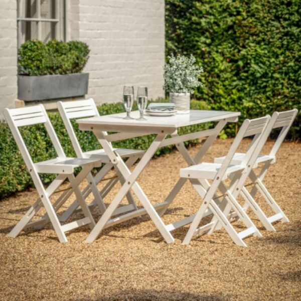 Lajatico Outdoor Wooden Folding Dining Set In White