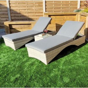Maree Rattan Garden Sun Lounger With Side Table In Grey