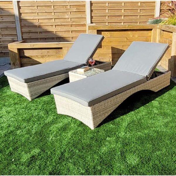 Maree Rattan Garden Sun Lounger With Side Table In Grey