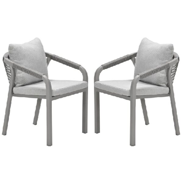 Marietta Taupe Aluminium Dining Chairs With Cushion In Pair