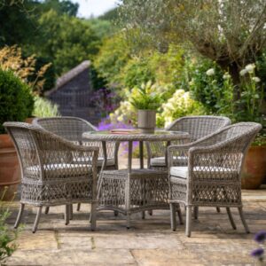 Maxton Outdoor Glass Top 4 Seater Round Dining Set In Stone