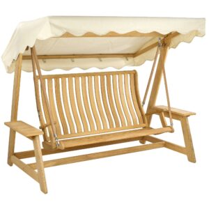 Robalt Wooden Garden Swing Seat In Ecru And Natural