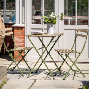 Ronks Wooden 2 Seater Bistro Set With Steel Frame In Green