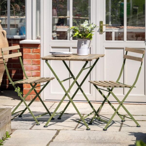 Ronks Wooden 2 Seater Bistro Set With Steel Frame In Green