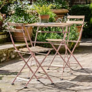 Ronks Wooden 2 Seater Bistro Set With Steel Frame In Pink
