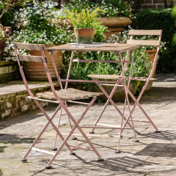 Ronks Wooden 2 Seater Bistro Set With Steel Frame In Pink