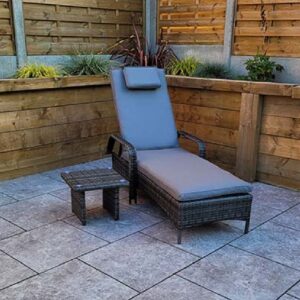 Saxen Rattan Garden Sun lounger With Drinks Table In Grey