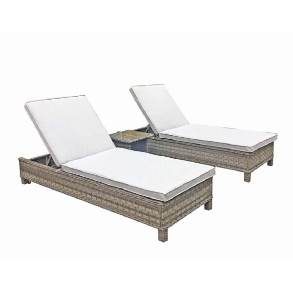 Sayer Rattan Garden Sun Lounger With Drinks Table In Grey
