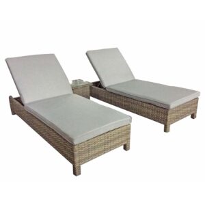 Sayer Rattan Garden Sun Lounger With Drinks Table In Natural