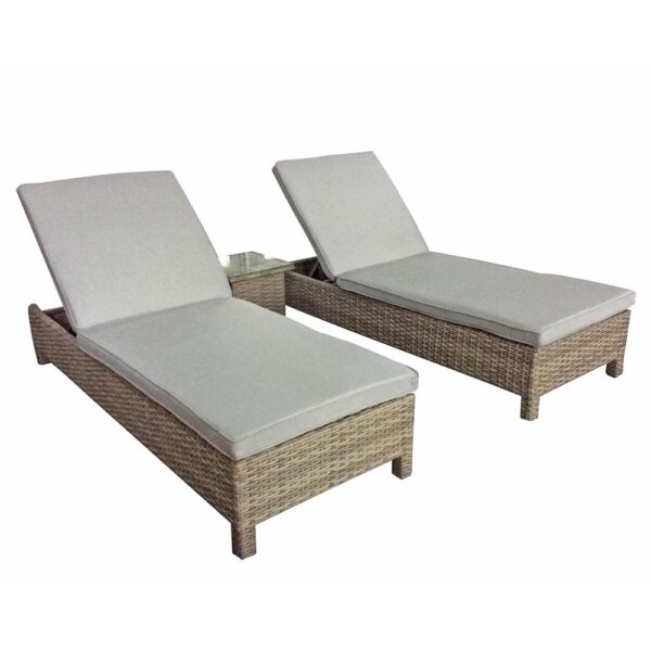 Sayer Rattan Garden Sun Lounger With Drinks Table In Natural