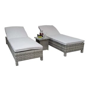 Sayer Rattan Garden Sun Lounger With Drinks Table In Silver Grey